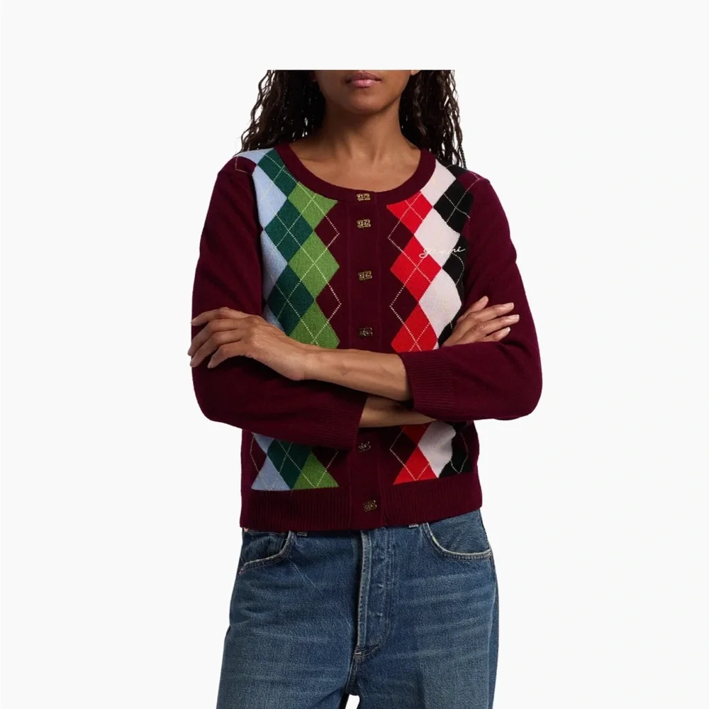 GANNI Argyle Wool-Cashmere Cardigan - Picture 4 of 10